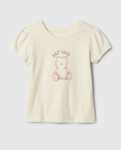 Remera "GAP". Baby Girl - Cruda con osito lila, manga con frunce - comprar online