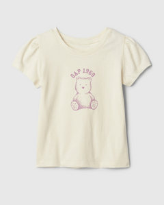 Remera "GAP". Little Girl - Cruda con osito lila, manga con frunce - comprar online