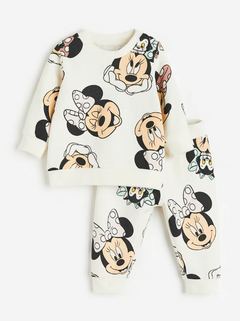 Conjunto "H&M" - Minnie - 2 piezas buzo + jogging crudo con caritas, con frisa - comprar online