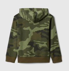 Buzo "Gap". Canguro camuflado verde con logo azul en internet