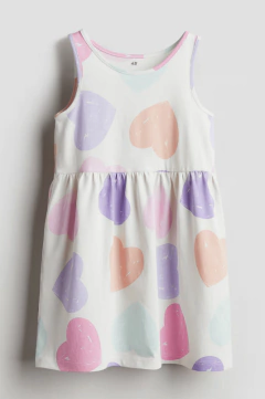 Vestido H&M - Big Girl - Crudo con corazones grandes rosas, celestes y lilas - comprar online