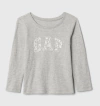 Remera "GAP". Manga larga gris con logo estampado blanco con pintitas - comprar online