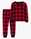 Pijama "Carter´s". 2 piezas remera manga larga+pantalón cuadrille rojo y negro - comprar online