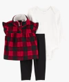 Conjunto "Carter´s" - 3 piezas chaleco micropolar cuadrille rojo/negro, body manga larga, calza algodón - comprar online
