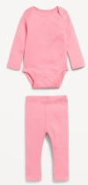 Conjunto "Old Navy" - 2 piezas en algodon rosa, body manga larga + calza - comprar online