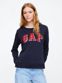 Buzo "Gap". De mujer - Cuello redondo azul con logo estampado en rojo y blanco - Lupeluz