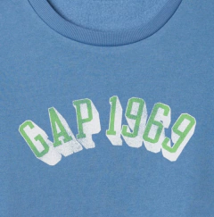Buzo "Gap". De mujer - Cuello redondo celeste con logo estampado en verde y blanco - tienda online