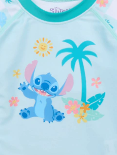 Malla "Disney" - 2 piezas remera UV manga larga + minishort verde agua con "Stich" en internet