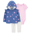 Conjunto "Carter´s" - 3 piezas campera azul con flores, sin abrigo + body + calza gris - comprar online