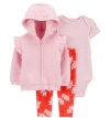 Conjunto "Carter´s" - 3 piezas campera matelasé, sin abrigo + body + calza roja con flores rosas - comprar online