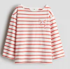 Remera H&M - Blanco con rayas rojas y moñito bordado - comprar online