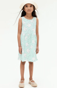 Vestido H&M - Little girl - Verde agua con palomas - tienda online
