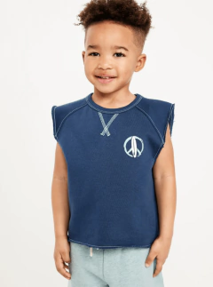 Choba "Old Navy" - Remera tipo buzo, sin mangas, azul marino con simbolo de paz en internet