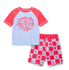 Conjunto "Marvel" - Remera UV manga corta + malla celeste y rojo con Spiderman - comprar online