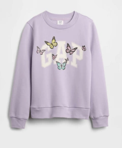 Buzo "Gap" - Cuello redondo lila logo blanco con mariposas - comprar online