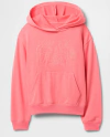 Buzo "Gap". Canguro rosa flúo, logo bordado con flores - comprar online