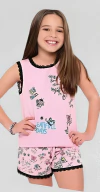 Pijama "Wolmeli" - Musculosa + short rosa con letras y detalles encaje negro