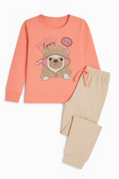 Pijama "Vintage" - Remera rosa con perrito + pantalón animal print - comprar online