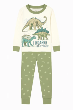 Pijama "Carter´s". 2 piezas blanco y verde con dino grande - comprar online