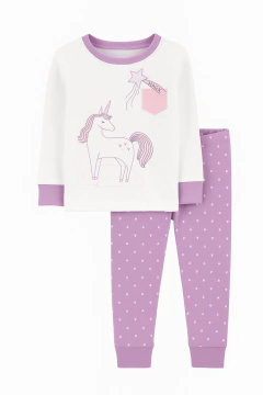 Pijama "Carter´s". 2 piezas lila y blanco con unicornio grande - comprar online