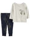 Conjunto "Carter´s" - 2 piezas remera manga larga gris + pantalón con cactus