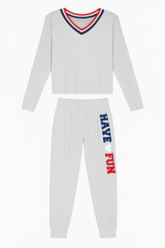 Pijama "Lencatex" - Talle adulto - Ideal adolescentes. Gris con detalles en negro, rojo y blanco - comprar online