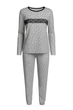 Pijama "Lencatex" - Talle adulto - Ideal adolescentes. Gris claro con corazones negros - tienda online