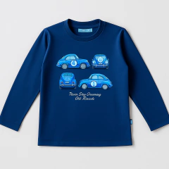 Remera "Old Bunch" - Manga larga, azul con autos - comprar online
