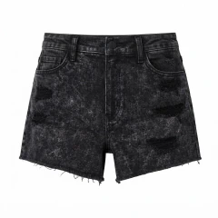 Short "So" - De adulto, jean elastizado nevado negro con recortes (ver medidas en la descripcion)
