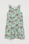 Vestido H&M - Verde con florcitas y animalitos