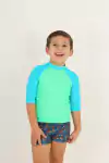 Remera UV "Licor de miel" - Little Boy - Verde, manga 3/4 celeste
