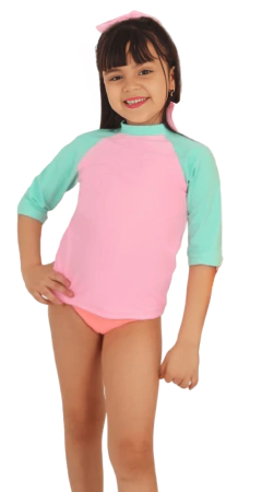 Remera UV "Licor de miel" - Big Girl - Rosa, manga 3/4 verde agua