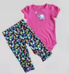 Conjunto "Carter´s" - 2 piezas body fucsia elefante + calza azul lunares