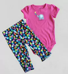 Conjunto "Carter´s" - 2 piezas body fucsia elefante + calza azul lunares