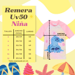 Imagen de Malla UV "Disney" - Little Girl - Remera UV + short - Rosa flúo con Stich