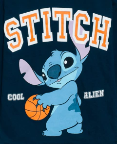 Pijama "Disney" - 2 piezas en algodón Stich remera azul marino y pantalon gris - Lupeluz