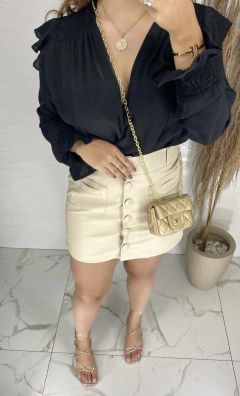 Saia Couro Fake - Botões - Vestorelli