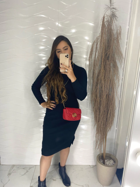 Vestido Canelado Ribana - Manga Longa