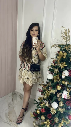 Vestido Laise Manguinha Curtinho - Nude/Vermelho na internet