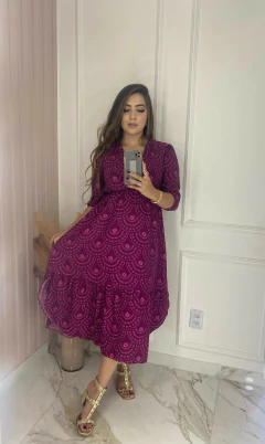 Vestido Estampado - Manga 3/4 - Vestorelli