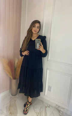 Vestido Midi Manga Babados - Viscolinho - comprar online