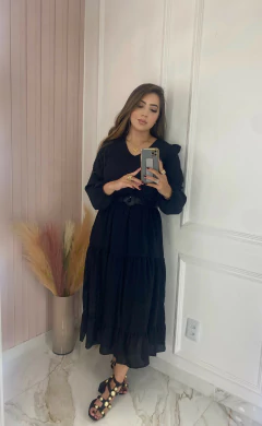 Vestido Midi Manga Babados - Viscolinho na internet