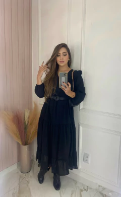 Vestido Midi Manga Babados - Viscolinho - Vestorelli