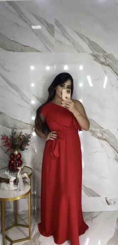 Vestido Babados com Faixa- Longo - Vestorelli