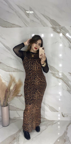 Vestido Tule Animal Print - Decote reto - Vestorelli