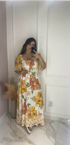 Vestido Manguinha Elástico Flores - Amarelo - comprar online
