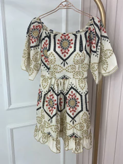 Vestido Laise Manguinha Curtinho - Nude/Vermelho