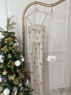 Vestido Grécia - Bordado Rosa