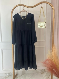 Vestido Midi Manga Babados - Viscolinho