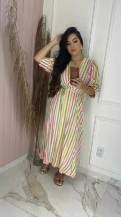 Vestido Manguinha - Listras Colorida - Vestorelli